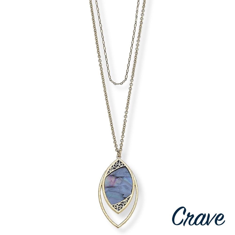 Crave Long metal necklace with leaf pearl detail